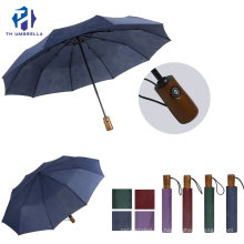 3 Folding Automatic Advertising Umbrella with Wooden Handle